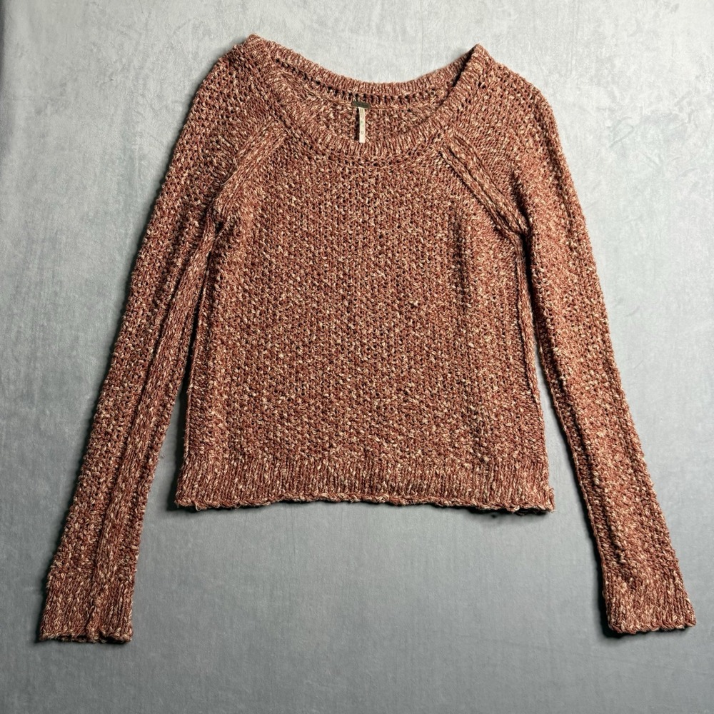 Free People Sweater Womens XS Sahara Star Pull Over Spice Open Knit Boxy Fall